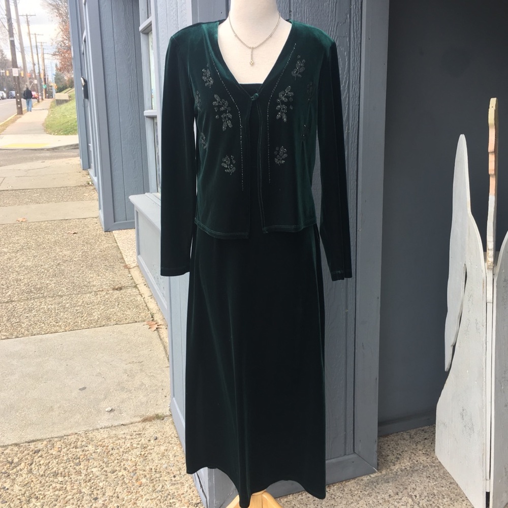 Rabbit Designs green velvet dress jacket set